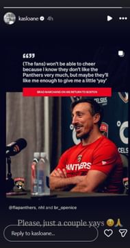 Brad Marchand's wife Katrina Marchand IG story - Credit: @ kasloane